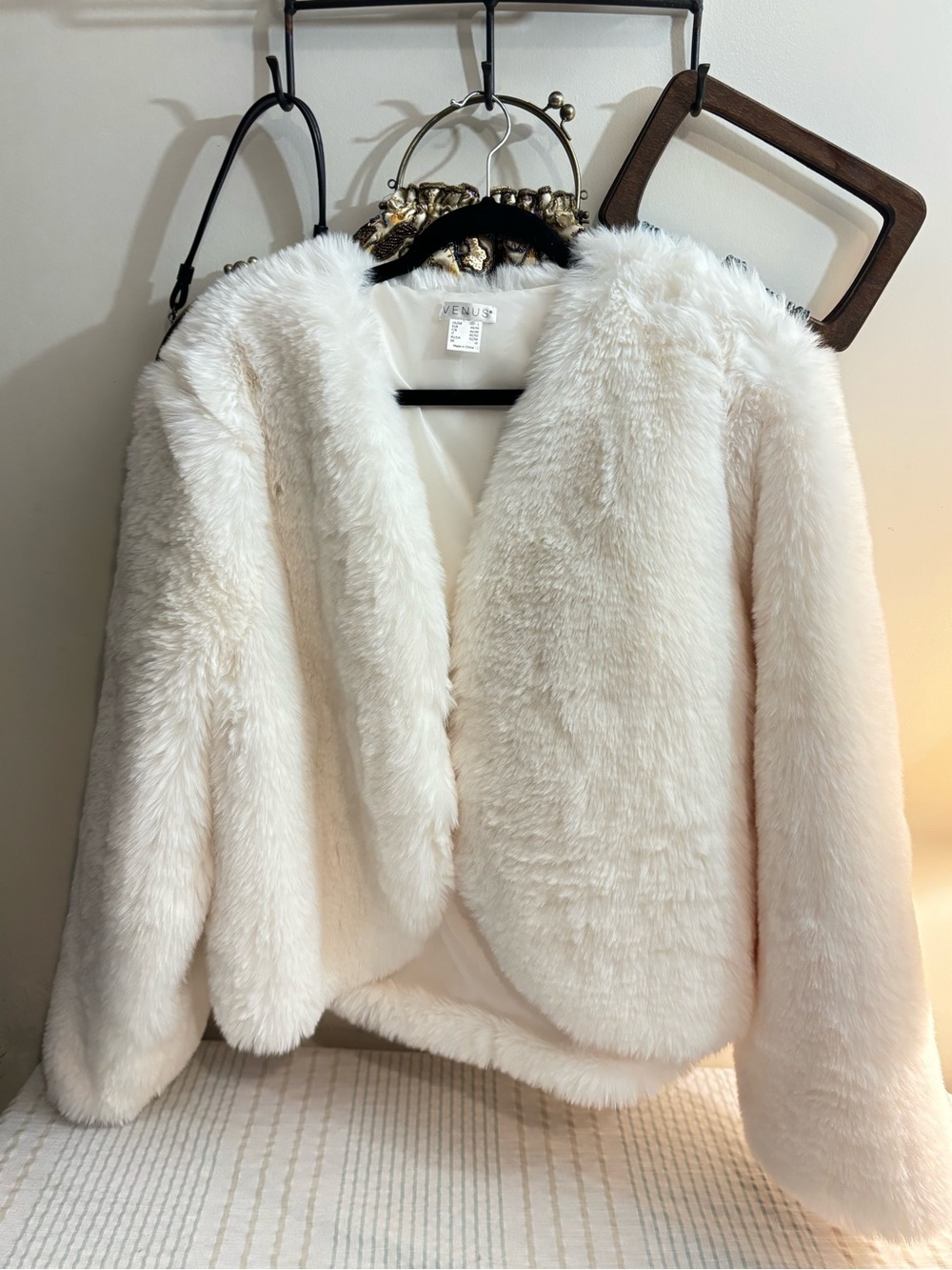 VENUS Ivory Plush Faux Fur Teddy Jacket